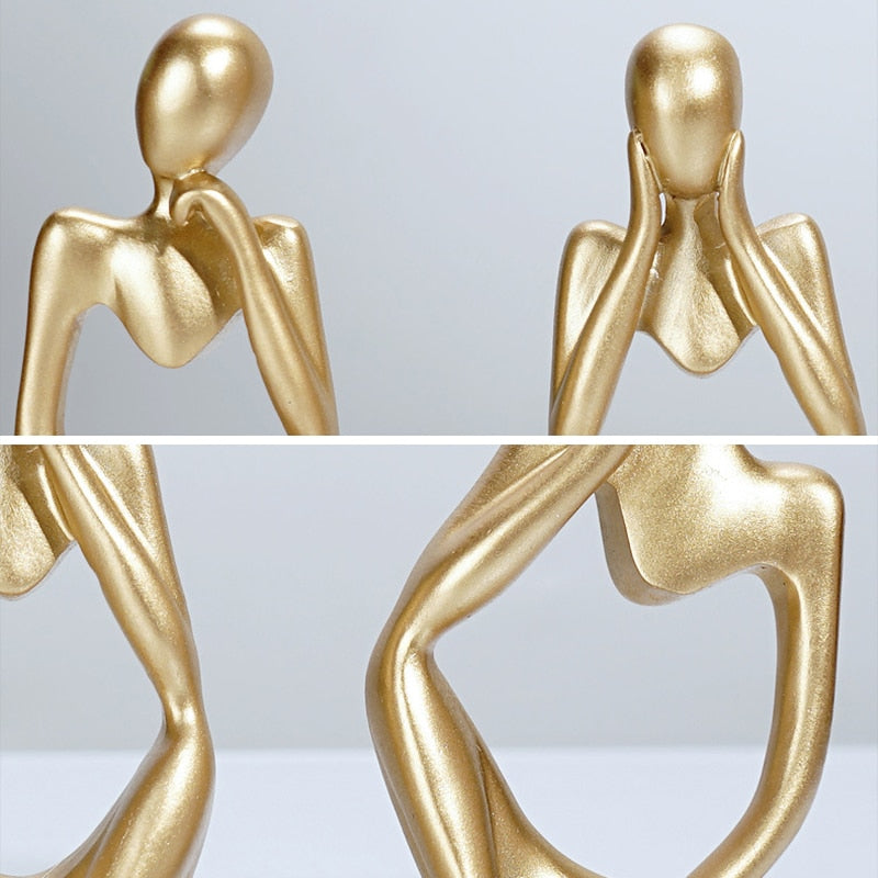 Room Ornaments Gold Decorations For Living Room Desk Decor Figures Resin Statue Bookshelf Sculpture Home Decor Abstract Thinker