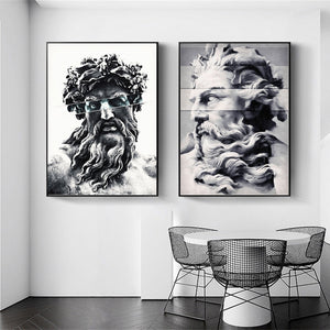 Zeus the king of gods and Poseidon Classical Sculpture Art Painting Canvas Print