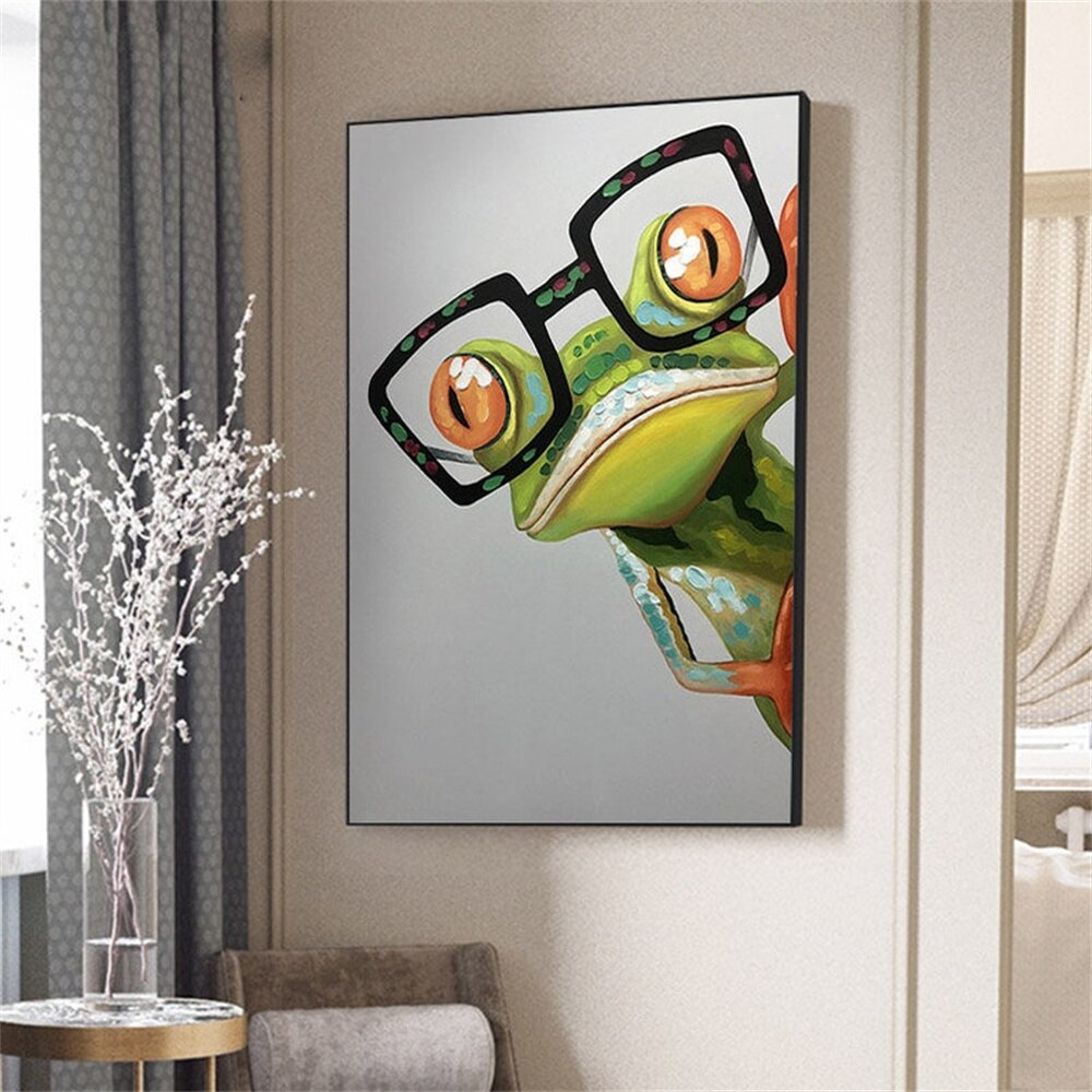 Abstract animal canvas prints green glasses frog