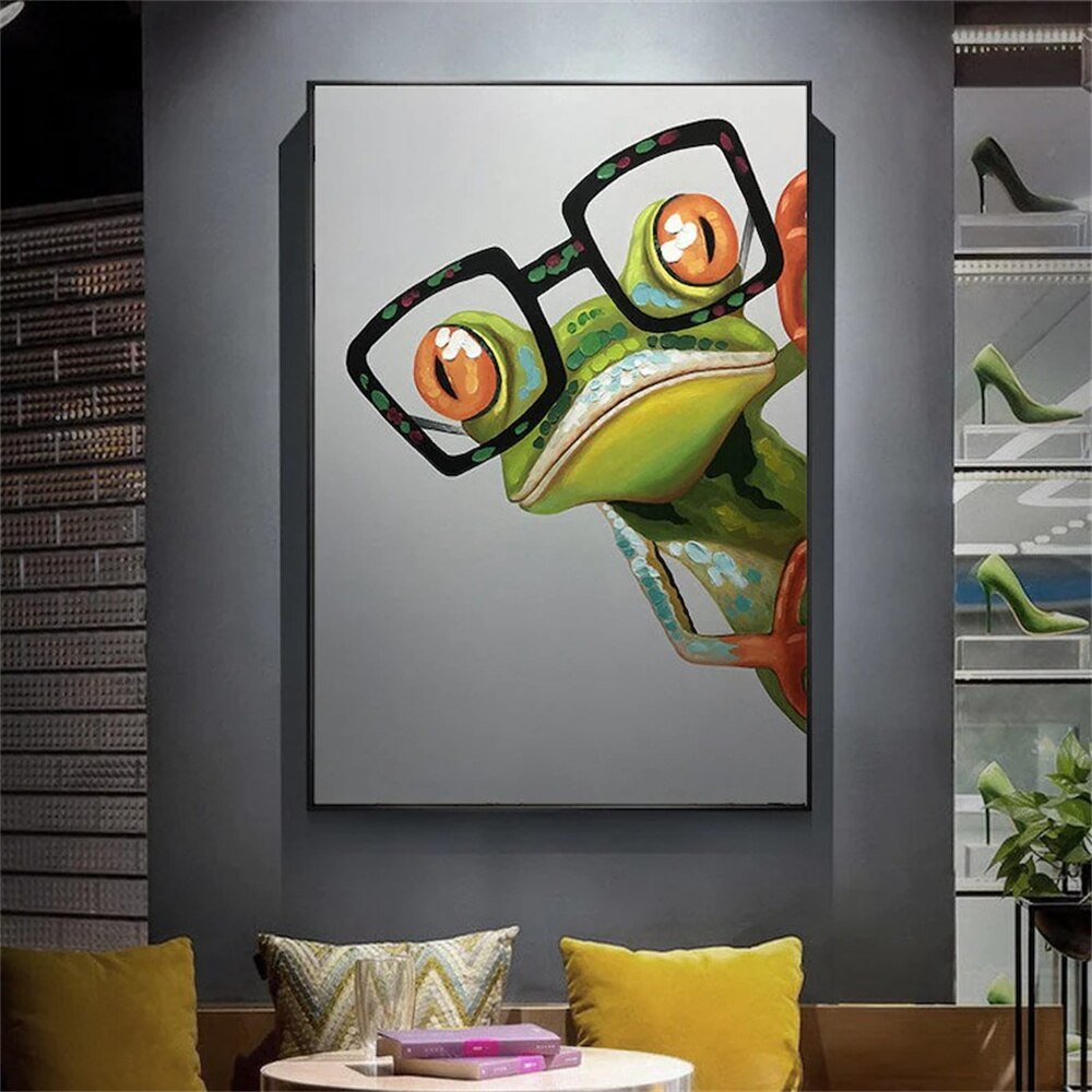 Abstract animal canvas prints green glasses frog