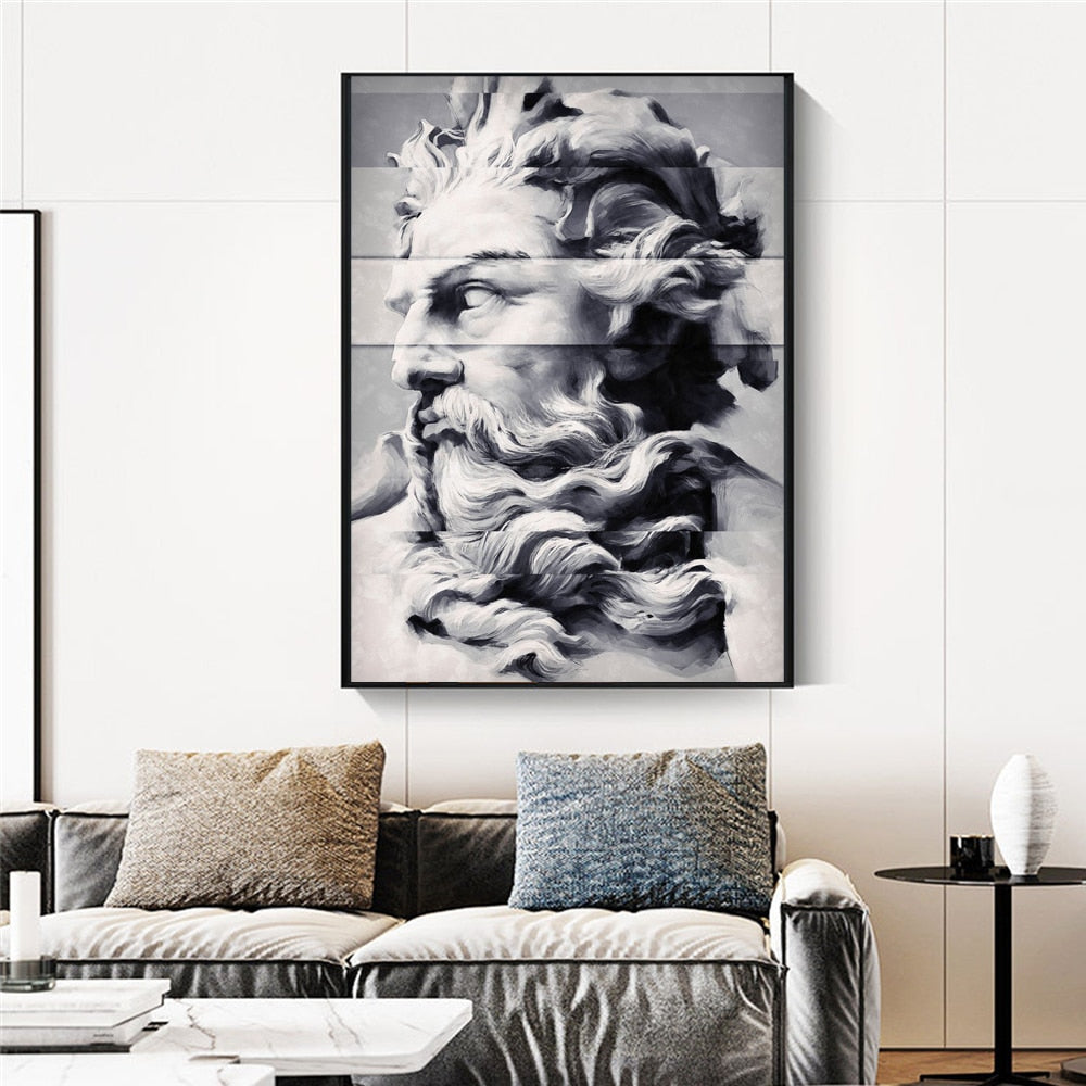 Zeus the king of gods and Poseidon Classical Sculpture Art Painting Canvas Print