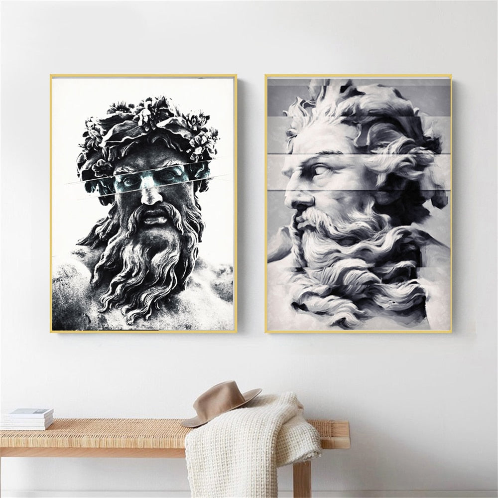 Zeus the king of gods and Poseidon Classical Sculpture Art Painting Canvas Print