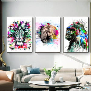 Street Art Pop Abstract King Lion Wall Painting Decor Graffiti Canvas Poster Colorful Elephant Pictures Modern Home Decoration