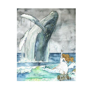 (6 Different Prints)Whale Art Painting Landscape Seaside Beach Killer Whale and Boat Prints Blue Sky Print