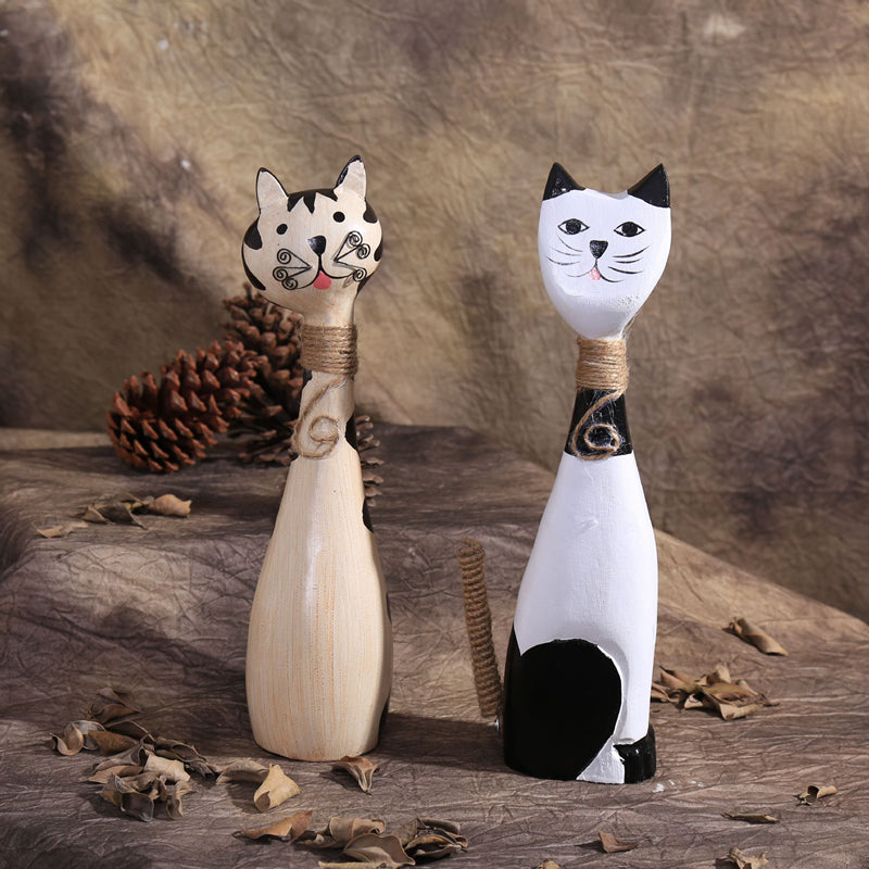 Home Desktop Decoration Wooden Couple Kitten Crafts