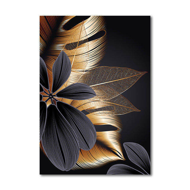 (3 Different Prints) Foreign Trade Black Gold Leaf Canvas Poster/Print