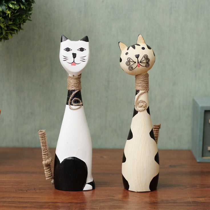 Home Desktop Decoration Wooden Couple Kitten Crafts