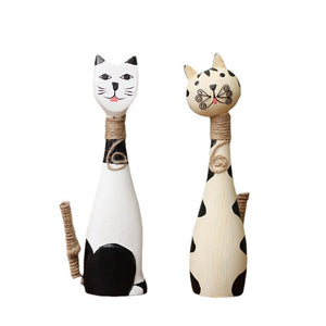 Home Desktop Decoration Wooden Couple Kitten Crafts