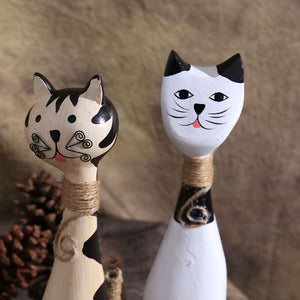 Home Desktop Decoration Wooden Couple Kitten Crafts